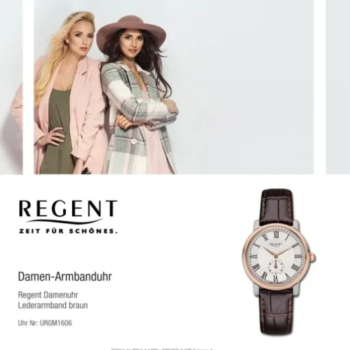 Regent Damen Armbanduhr Analog GM-1606 Quarz-Uhr Leder braun URGM1606