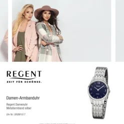 Regent Damen Armbanduhr Analog GM-1617 Quarz-Uhr Metall silber URGM1617