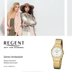 Regent Damen Armbanduhr Analog GM-1619 Quarz-Uhr Metall gold URGM1619