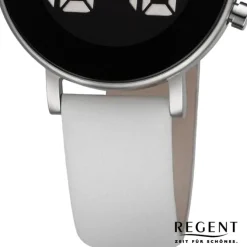 Regent Damen Armbanduhr Digital Lederarmband weiß URBA785