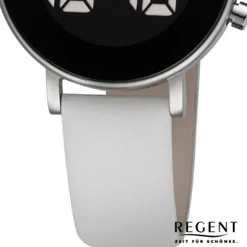 Regent Damen Armbanduhr Digital Lederarmband weiß URBA785