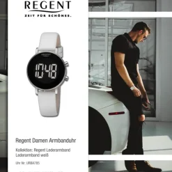 Regent Damen Armbanduhr Digital Lederarmband weiß URBA785