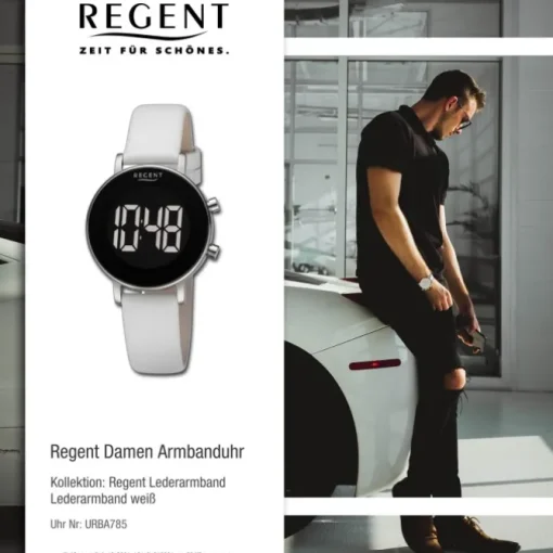 Regent Damen Armbanduhr Digital Lederarmband weiß URBA785