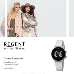 Regent Damen Armbanduhr Digital Lederarmband weiß URBA785