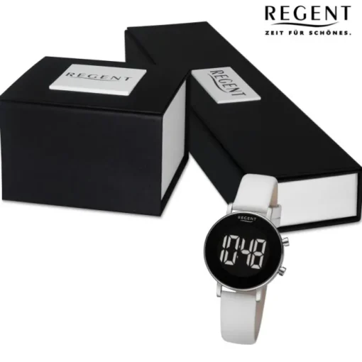 Regent Damen Armbanduhr Digital Lederarmband weiß URBA785