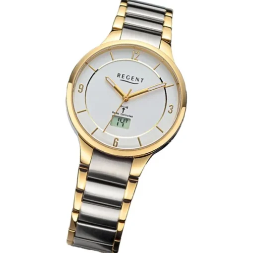 Regent Damen Funkuhr Analog-Digital Metallarmband silber gold URFR288