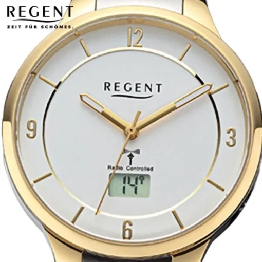Regent Damen Funkuhr Analog-Digital Metallarmband silber gold URFR288