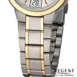 Regent Damen Funkuhr Analog-Digital Metallarmband silber gold URFR271