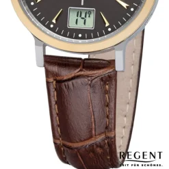 Regent Damen Funkuhr Analog-Digital FR-257 Funk-Uhr Leder braun URFR257