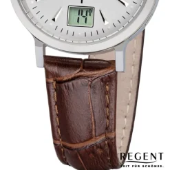 Regent Damen Funkuhr Analog-Digital FR-256 Funk-Uhr Leder braun URFR256