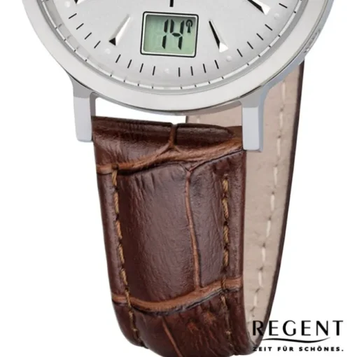 Regent Damen Funkuhr Analog-Digital FR-256 Funk-Uhr Leder braun URFR256