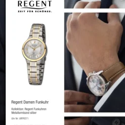 Regent Damen Funkuhr Analog-Digital Metallarmband silber gold URFR271