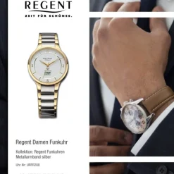 Regent Damen Funkuhr Analog-Digital Metallarmband silber gold URFR288