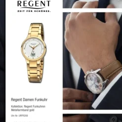 Regent Damen Funkuhr Analog-Digital Metallarmband gold URFR289