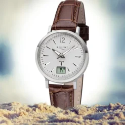 Regent Damen Funkuhr Analog-Digital FR-256 Funk-Uhr Leder braun URFR256