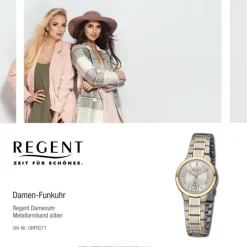 Regent Damen Funkuhr Analog-Digital Metallarmband silber gold URFR271