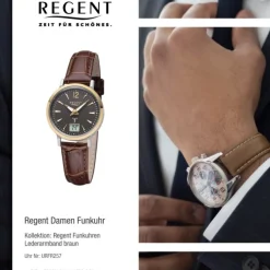 Regent Damen Funkuhr Analog-Digital FR-257 Funk-Uhr Leder braun URFR257