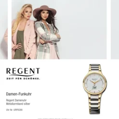 Regent Damen Funkuhr Analog-Digital Metallarmband silber gold URFR288