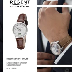 Regent Damen Funkuhr Analog-Digital FR-256 Funk-Uhr Leder braun URFR256