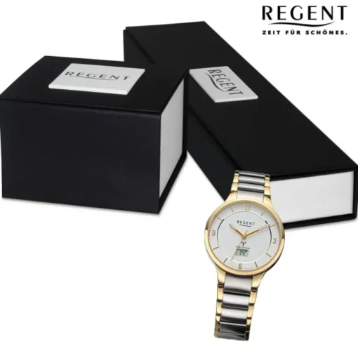Regent Damen Funkuhr Analog-Digital Metallarmband silber gold URFR288
