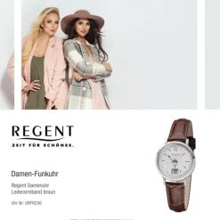 Regent Damen Funkuhr Analog-Digital FR-256 Funk-Uhr Leder braun URFR256