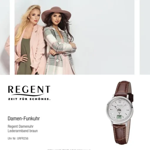 Regent Damen Funkuhr Analog-Digital FR-256 Funk-Uhr Leder braun URFR256