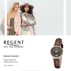 Regent Damen Funkuhr Analog-Digital FR-257 Funk-Uhr Leder braun URFR257