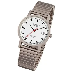 Regent Damen, Herren-Armbanduhr F-475 Quarz-Uhr Titan-Armband silber grau URF475