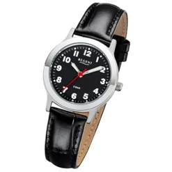 Regent Damen, Herren-Armbanduhr 32-F-1071 Quarz-Uhr Leder-Armband schwarz URF1071