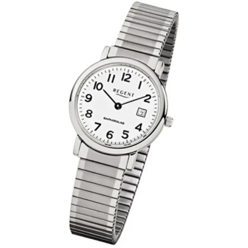 Regent Damen, Herren-Armbanduhr F-884 Quarz-Uhr Stahl-Armband silber URF884