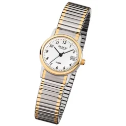 Regent Damen, Herren-Armbanduhr F-889 Quarz-Uhr Stahl-Armband silber gold URF889