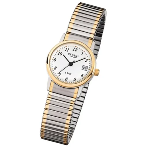 Regent Damen, Herren-Armbanduhr F-889 Quarz-Uhr Stahl-Armband silber gold URF889