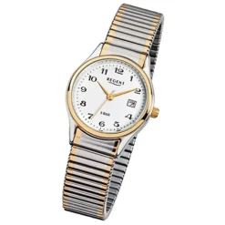 Regent Damen, Herren-Armbanduhr F-461 Quarz-Uhr Stahl-Armband silber gold URF461