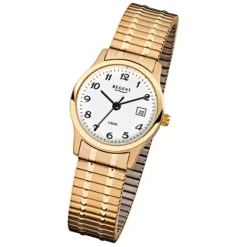 Regent Damen, Herren-Armbanduhr F-886 Quarz-Uhr Stahl-Armband gold URF886