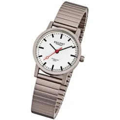 Regent Damen, Herren-Armbanduhr F-476 Quarz-Uhr Titan-Armband silber grau URF476