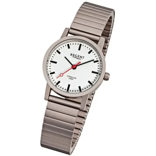 Regent Damen, Herren-Armbanduhr F-476 Quarz-Uhr Titan-Armband silber grau URF476