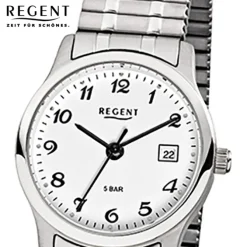 Regent Damen, Herren-Armbanduhr F-885 Quarz-Uhr Stahl-Armband silber URF885