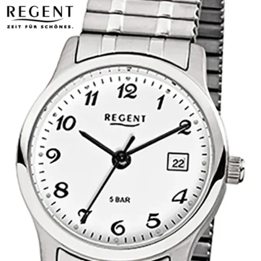 Regent Damen, Herren-Armbanduhr F-885 Quarz-Uhr Stahl-Armband silber URF885