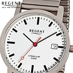 Regent Damen, Herren-Armbanduhr F-475 Quarz-Uhr Titan-Armband silber grau URF475