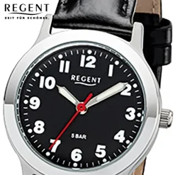Regent Damen, Herren-Armbanduhr 32-F-1071 Quarz-Uhr Leder-Armband schwarz URF1071