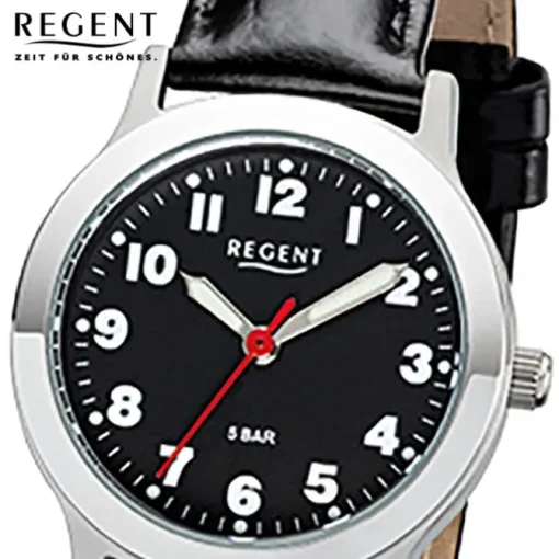 Regent Damen, Herren-Armbanduhr 32-F-1071 Quarz-Uhr Leder-Armband schwarz URF1071