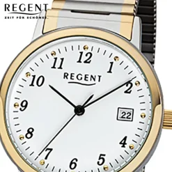 Regent Damen, Herren-Armbanduhr 32-F-1015 Edelstahl-Armband silber gold URF1015