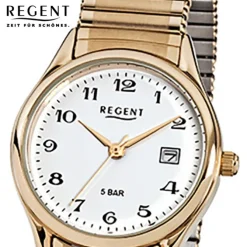 Regent Damen, Herren-Armbanduhr F-894 Quarz-Uhr Stahl-Armband gold URF894