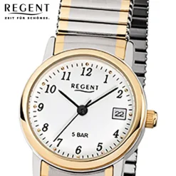 Regent Damen, Herren-Armbanduhr F-889 Quarz-Uhr Stahl-Armband silber gold URF889