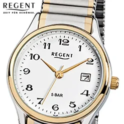 Regent Damen, Herren-Armbanduhr F-461 Quarz-Uhr Stahl-Armband silber gold URF461