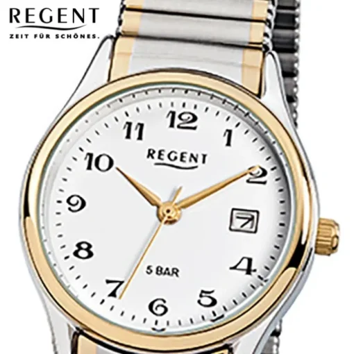 Regent Damen, Herren-Armbanduhr F-461 Quarz-Uhr Stahl-Armband silber gold URF461