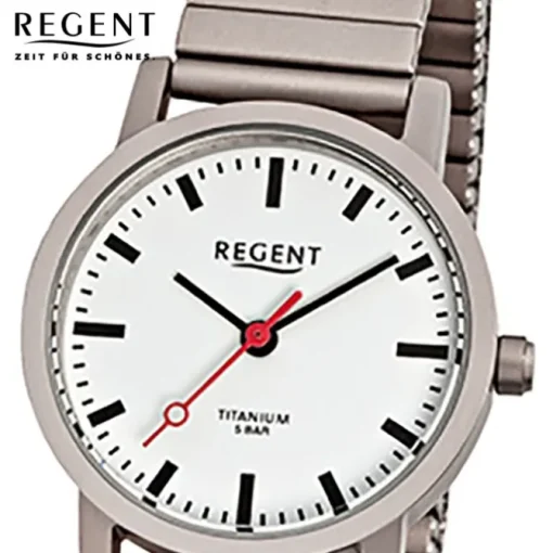 Regent Damen, Herren-Armbanduhr F-476 Quarz-Uhr Titan-Armband silber grau URF476