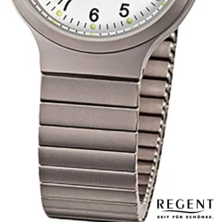Regent Damen, Herren-Armbanduhr F-275 Quarz-Uhr Titan-Armband silber grau URF275