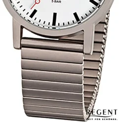 Regent Damen, Herren-Armbanduhr F-475 Quarz-Uhr Titan-Armband silber grau URF475