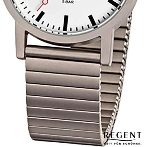 Regent Damen, Herren-Armbanduhr F-475 Quarz-Uhr Titan-Armband silber grau URF475